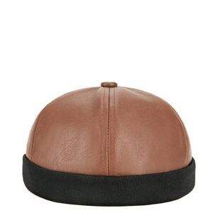 2167 Unisex Faux Leather Docker Cap Brimless Leon Hat Skull Cap Beanie